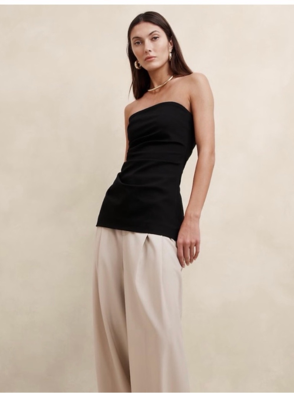 Banana Republic Everywhere Ponte Strapless Black Draped Women’s Top Sz L